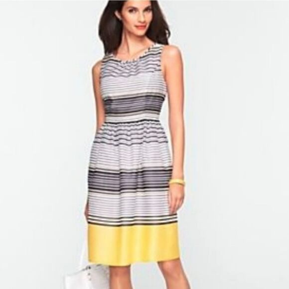 Talbots Yellow, Black, & White Striped Cotton Dress (8) - Picture 1 of 6